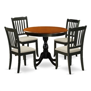 Pemberly Row 5-Piece Round Table and Linen Fabric Chair Dining Set