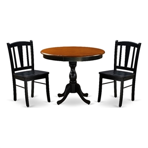 Pemberly Row Round Wood Table with 2 Black Wood Chairs in Cherry
