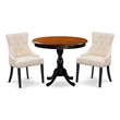 Pemberly Row Table with 2 Beige Linen Parsons Chairs in Cherry and Black