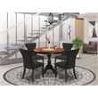 Pemberly Row 5-Piece Round Dining Table Set with Black Linen Chairs