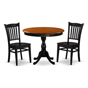Pemberly Row 3-Piece Dining Table Set with Wooden Chairs in Black