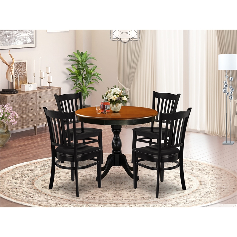 Pemberly Row 5-Piece Wooden Dining Set with Slatted Back Chairs in Black