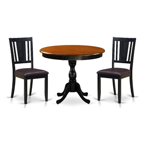 Pemberly Row 3-Piece Rubberwood Dining Set with Leather Chairs in Black