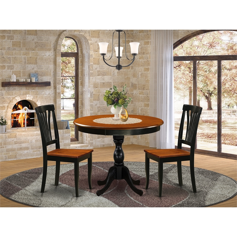 Pemberly Row 3-Piece Dining Table Set with Slatted Back Chairs in Cherry