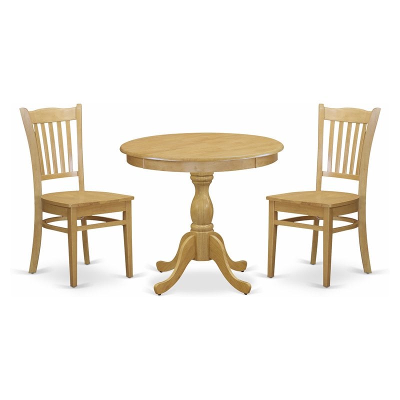 Pemberly Row Round Wood 3-Piece Dining Set in Oak Finish