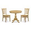Pemberly Row Round Wood 3-Piece Dining Set in Oak Finish