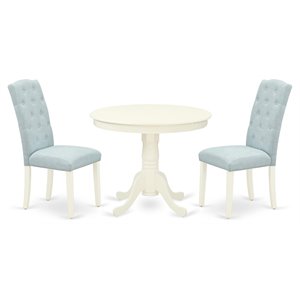 Pemberly Row 3-Piece Wood Dining Set in Linen White and Baby Blue Finish