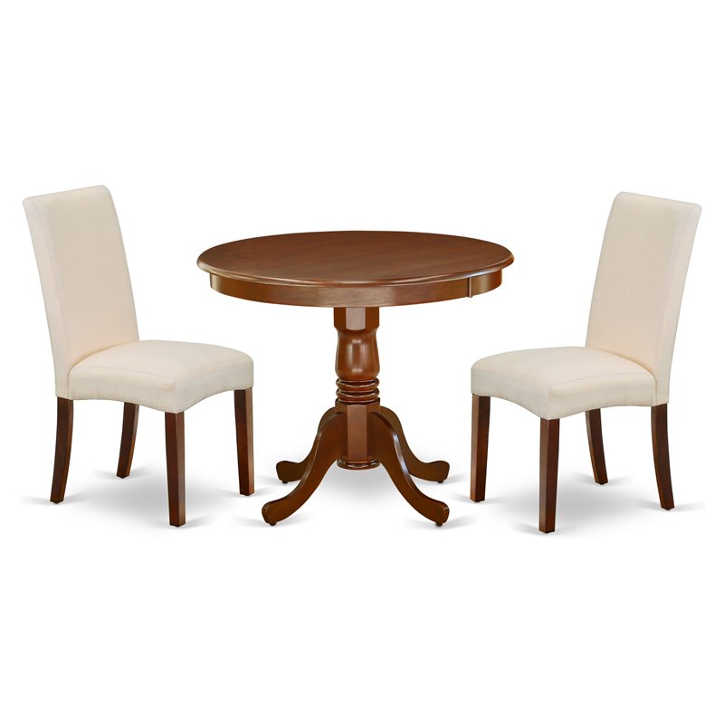 Pemberly Row 3-Piece Mahogany Wood Dining Set with Cream Chairs