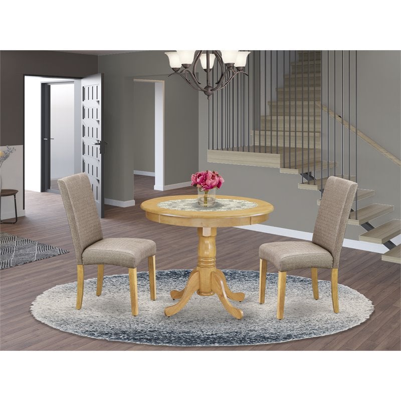 Pemberly Row 3-Piece Oak Wood Dining Set with Dark Khaki Chairs