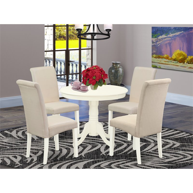 Pemberly Row 5-Piece Wood Dining Set in Linen White with Cream Chairs