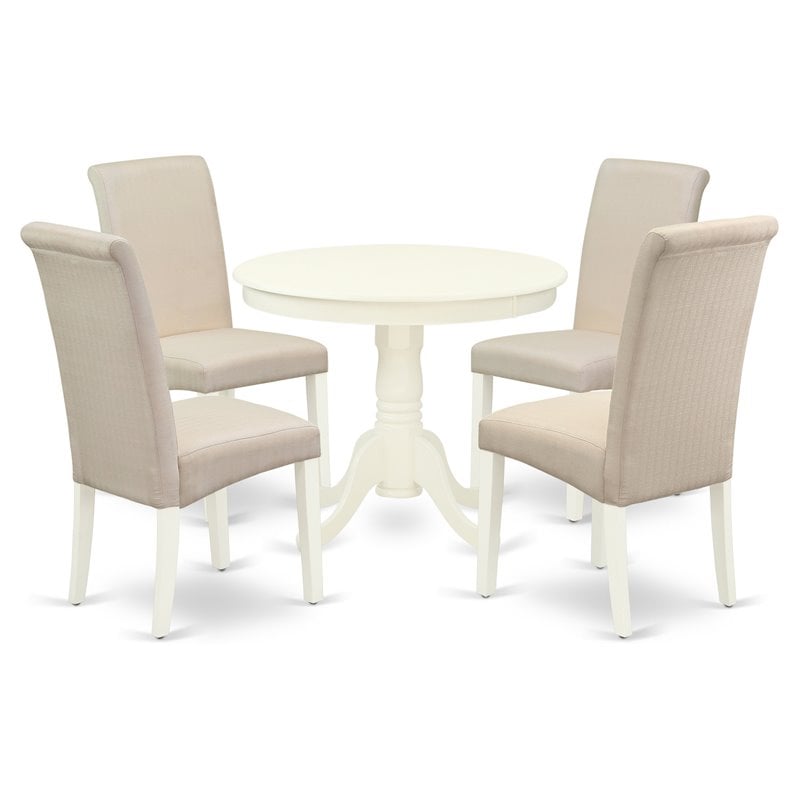 Pemberly Row 5-Piece Wood Dining Set in Linen White with Cream Chairs