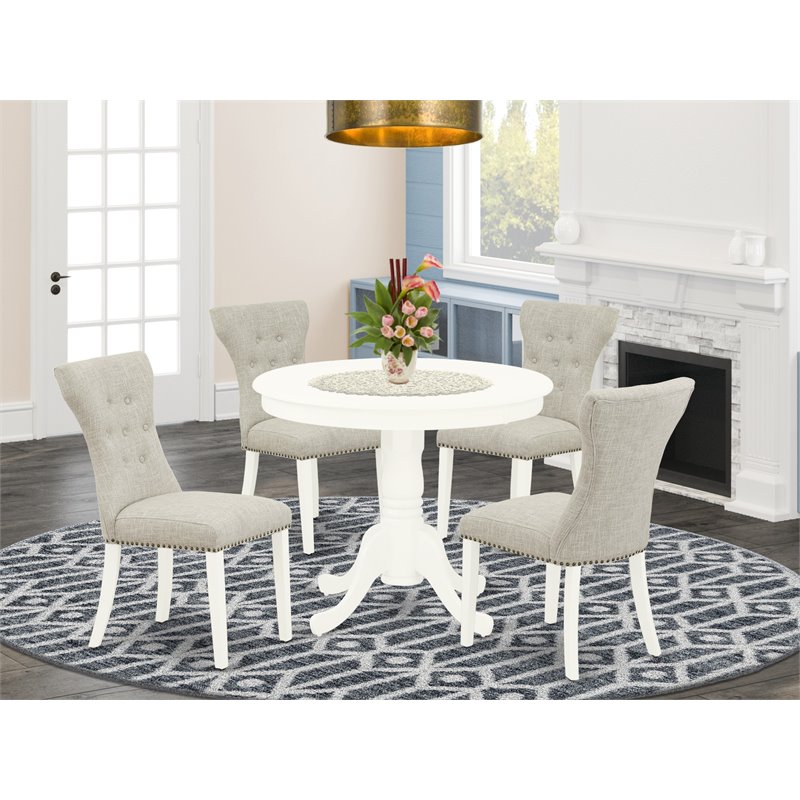 Pemberly Row 5-Piece Dining Set with Linen White and Doeskin Finish