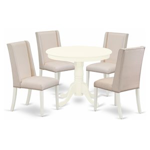 Pemberly Row 5-Piece Wood Dining Set in Linen White with Upholstered Chairs