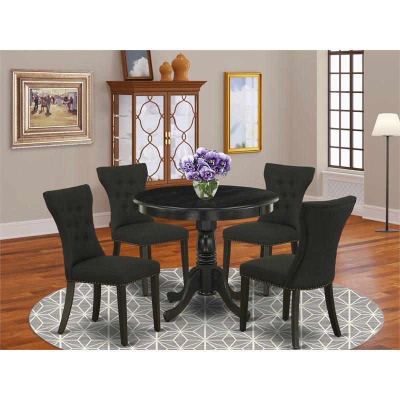 Pemberly Row 5-Piece Wood Dining Set in Wire Brushed Black