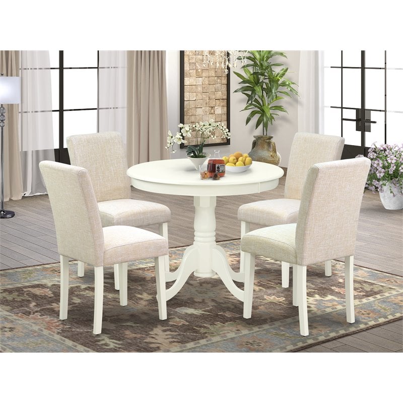 Pemberly Row 5-Piece Wood Dining Set in Linen White and Light Beige