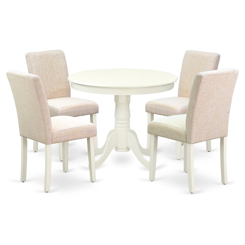 Pemberly Row 5-Piece Wood Dining Set in Linen White and Light Beige