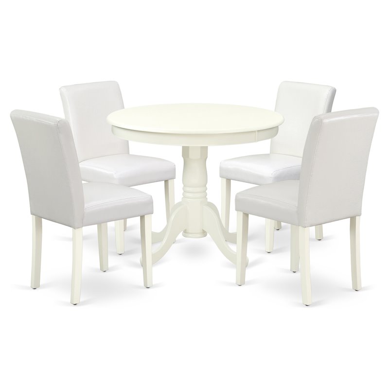 Pemberly Row 5-Piece Wood Dining Set with Faux Leather Seats in White Finish