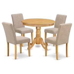 Pemberly Row 5-Piece Dining Set with Light Fawn Fabric Seating in Oak Finish