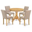 Pemberly Row 5-Piece Dining Set with Light Fawn Fabric Seating in Oak Finish
