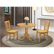 Pemberly Row 3-Piece Wooden Round Dining Set in Oak Finish