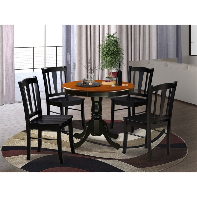 Pemberly Row 5-Piece Wooden Dining Set with Round Table in Black/Cherry