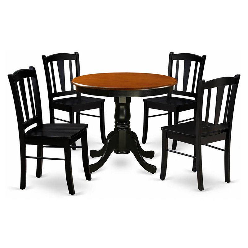 Pemberly Row 5-Piece Wooden Dining Set with Round Table in Black/Cherry
