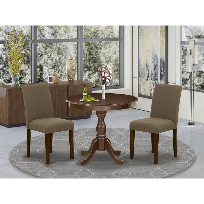 Pemberly Row 3-Piece Wood Dining Set with High Back Chairs in Mahogany