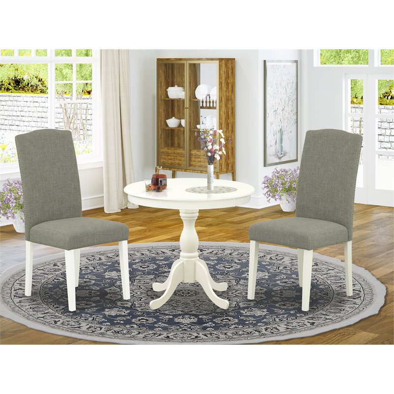 Pemberly Row 3-Piece Wood Dining Set with Linen Upholstery in White