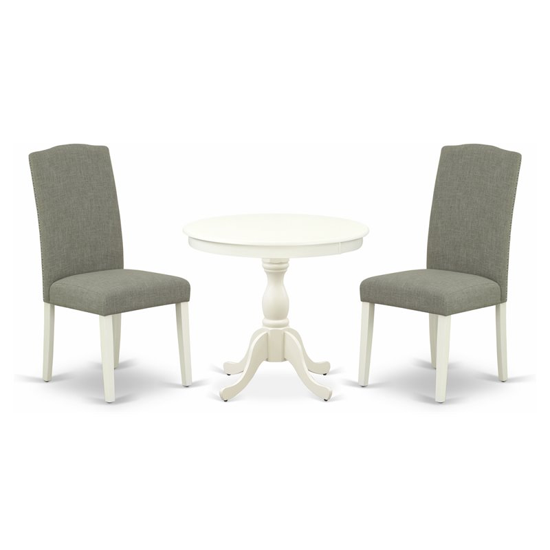 Pemberly Row 3-Piece Wood Dining Set with Linen Upholstery in White