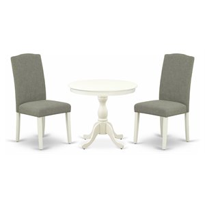 Pemberly Row 3-Piece Wood Dining Set with Linen Upholstery in White
