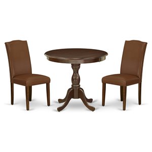 Pemberly Row 3-Piece Wood Dining Set with Faux Leather Chairs in Mahogany