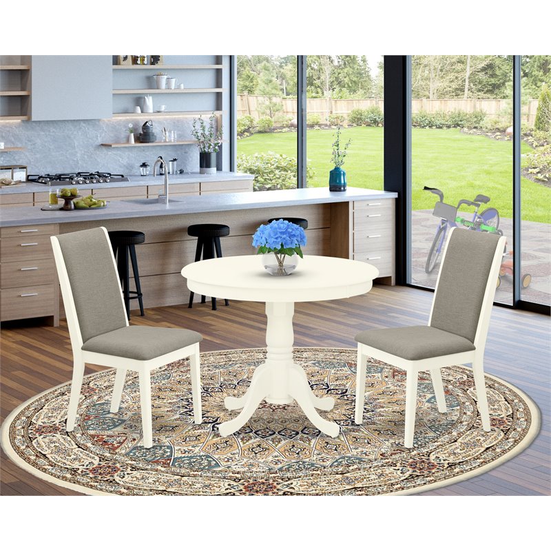 Pemberly Row 3-Piece Dining Set with Linen White Table and Fabric Chairs