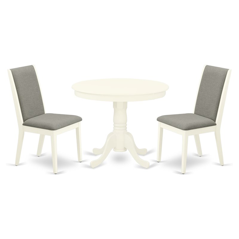 Pemberly Row 3-Piece Dining Set with Linen White Table and Fabric Chairs