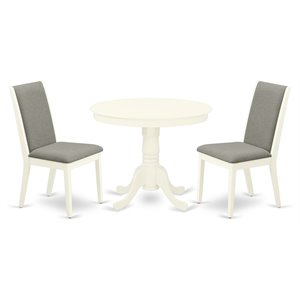 Pemberly Row 3-Piece Dining Set with Linen White Table and Fabric Chairs