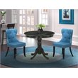 Pemberly Row 3-Piece Dining Set with Wire Brushed Black Table and Fabric Chairs