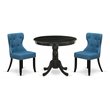 Pemberly Row 3-Piece Dining Set with Wire Brushed Black Table and Fabric Chairs