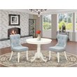 Pemberly Row 3-Piece Dining Set with Baby Blue Linen Chairs and White Table