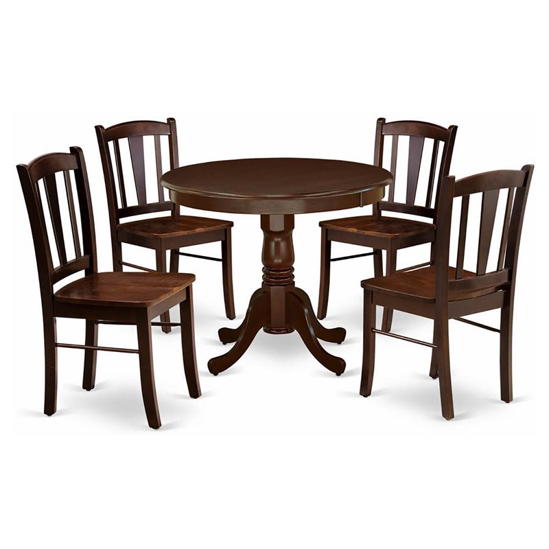 Pemberly Row 5-Piece Wooden Dining Set with Round Table in Mahogany