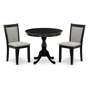 Pemberly Row 3-Piece Dining Set with Upholstered Chairs in Shitake/Black