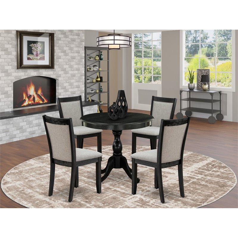 Pemberly Row 5-Piece Dining Set with Upholstered Wood Chairs in Shitake