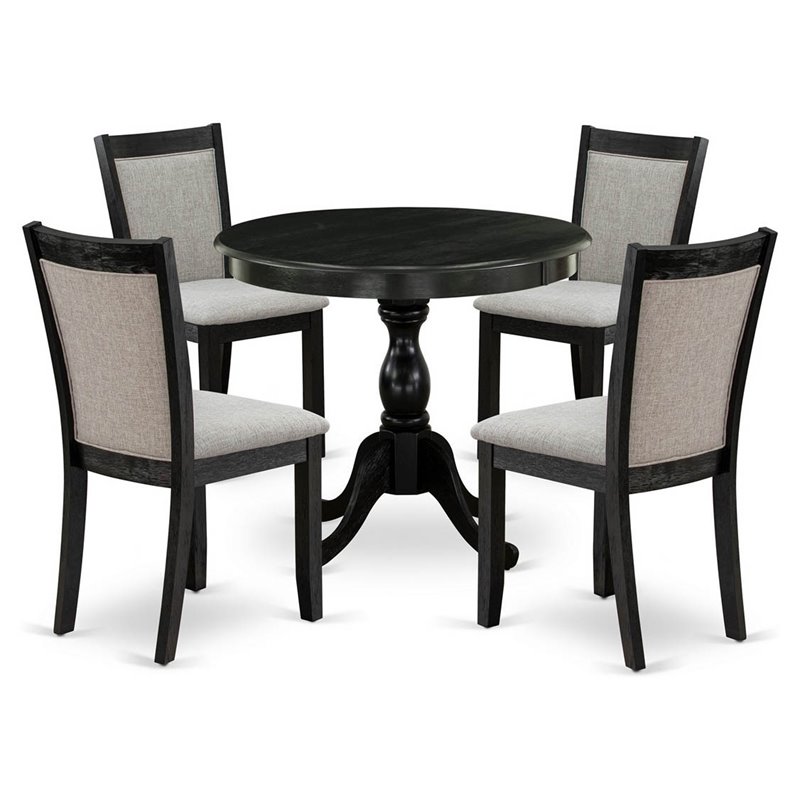 Pemberly Row 5-Piece Dining Set with Upholstered Wood Chairs in Shitake