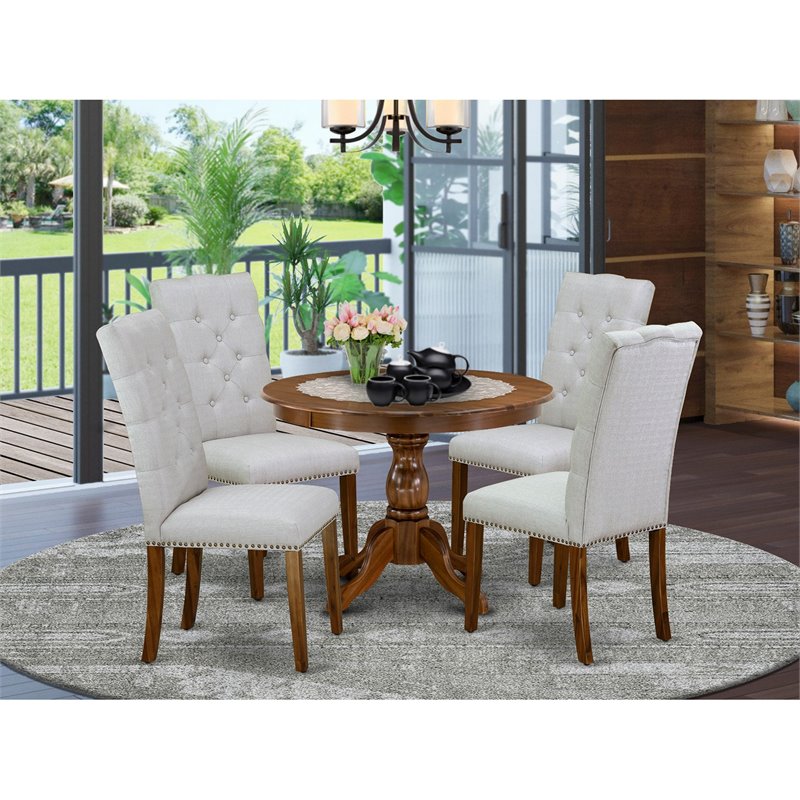 Pemberly Row 5-Piece Wood Dining Set in Acacia Walnut Finish and Gray Seats