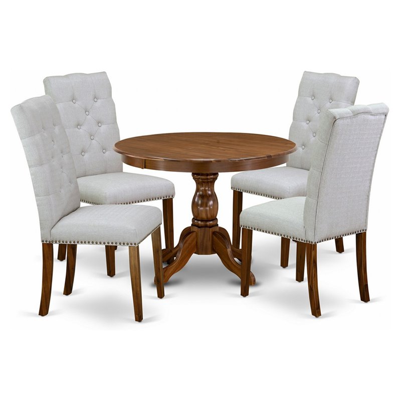 Pemberly Row 5-Piece Wood Dining Set in Acacia Walnut Finish and Gray Seats