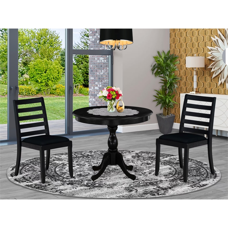 Pemberly Row 3-Piece Rubberwood Dining Set in Wire Brushed Black Finish
