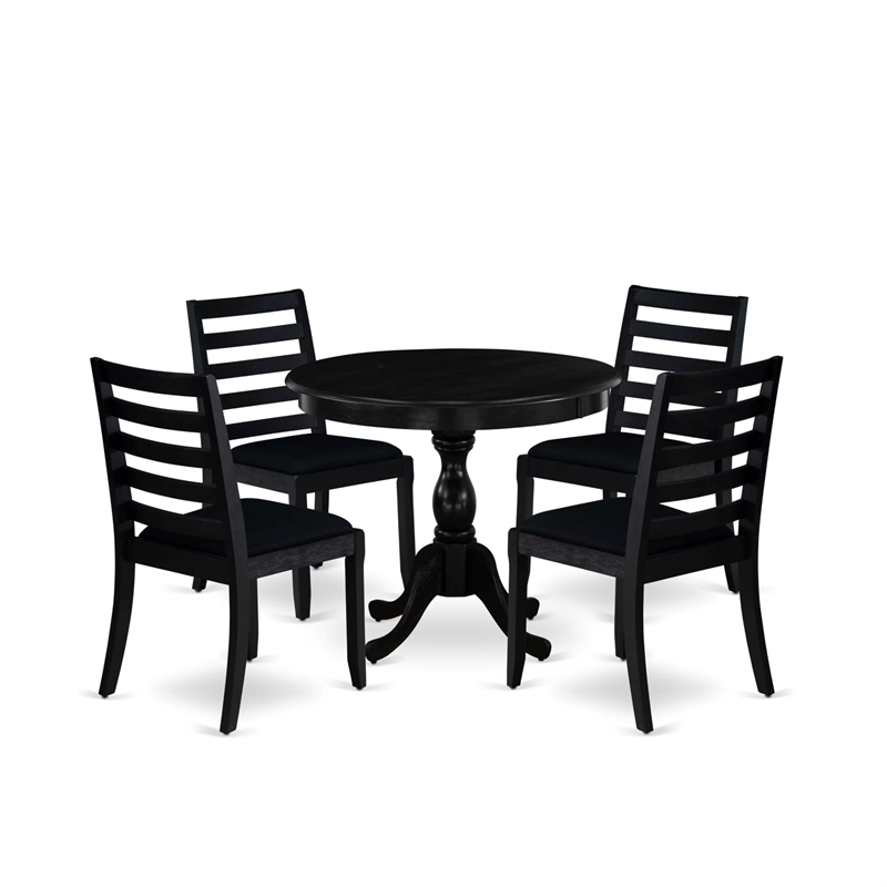 Pemberly Row 5-Piece Dining Set with Round Table in Wire Brush Black Finish