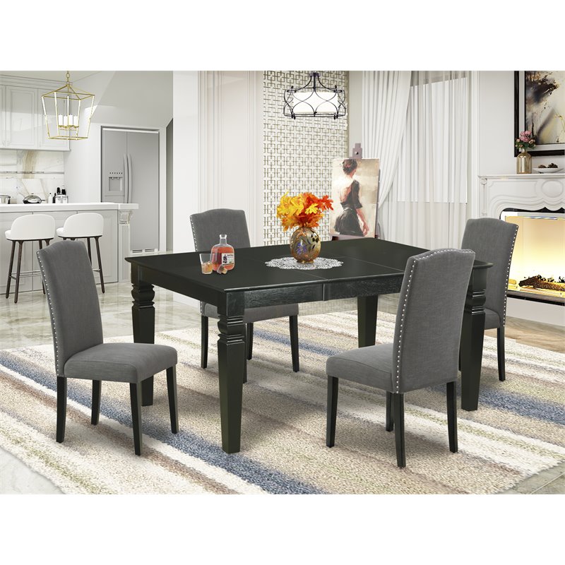 Pemberly Row 5-Piece Wood Dining Set with Black Finish and Linen Fabric