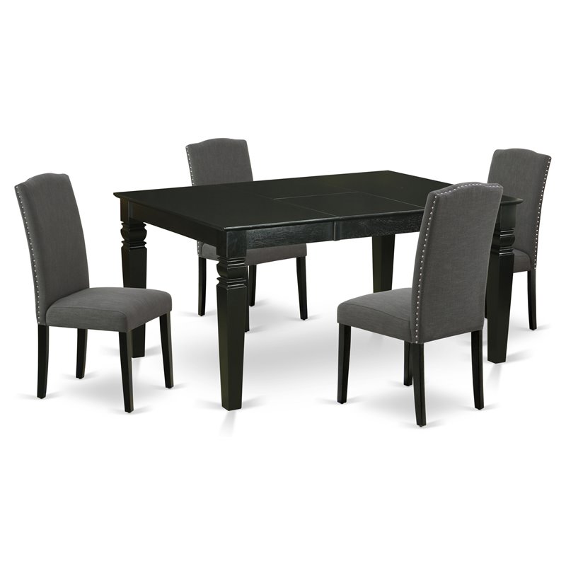 Pemberly Row 5-Piece Wood Dining Set with Black Finish and Linen Fabric