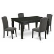 Pemberly Row 5-Piece Wood Dining Set with Black Finish and Linen Fabric