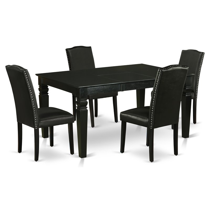 Pemberly Row 5-Piece Wood Kitchen Table Set with Black Finish and PU Leather