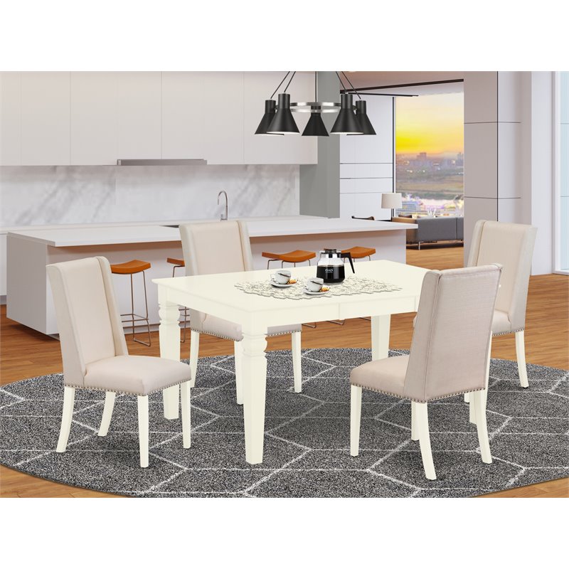Pemberly Row 5-Piece Wood Dining Table Set in Linen White and Cream